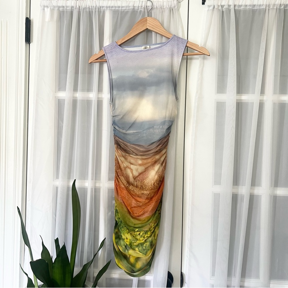 Urban Outfitters Mesh Landscape Y2K Mini Dress Size Small - Picture 6 of 13